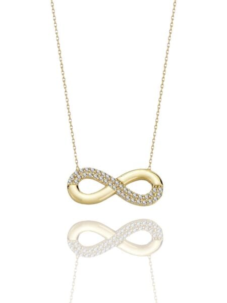 Sonsuzluk Taşlı  Çok Şık 14 Ayar Altın Kolye