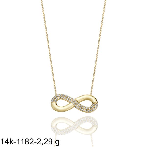 Sonsuzluk Taşlı  Çok Şık 14 Ayar Altın Kolye
