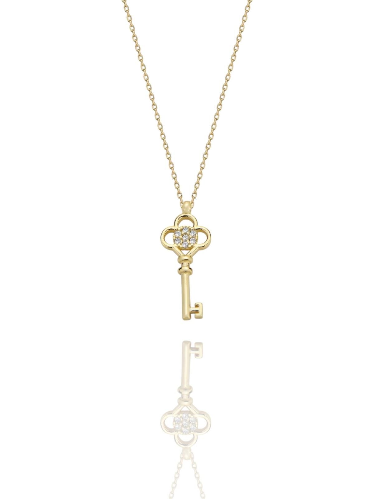 Minik Anahtar Taşlı  Çok Şık 14 Ayar Altın Kolye