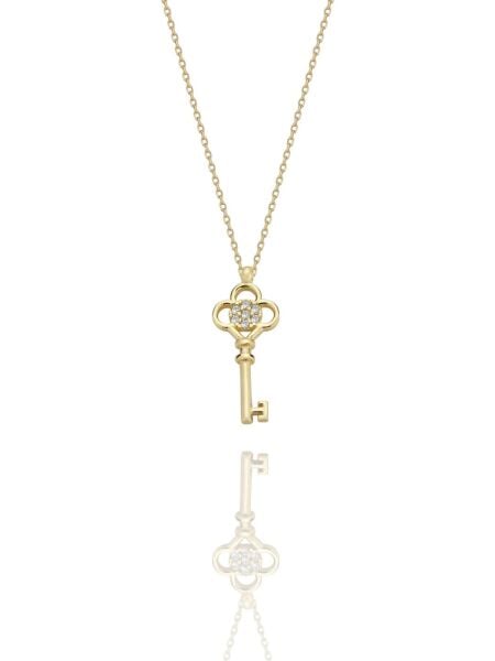 Minik Anahtar Taşlı  Çok Şık 14 Ayar Altın Kolye