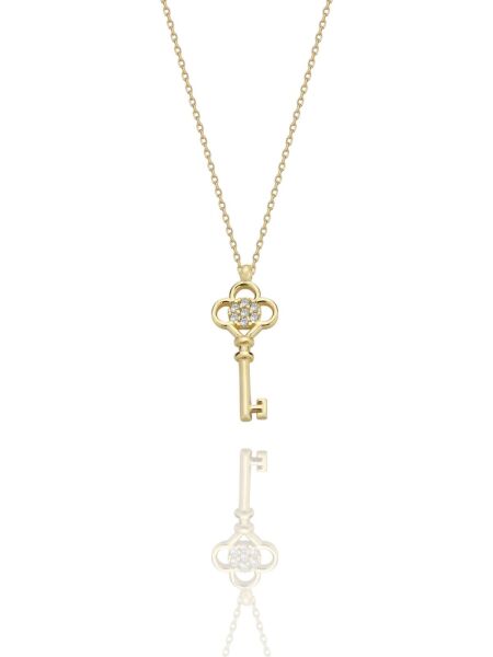 Minik Anahtar Taşlı  Çok Şık 14 Ayar Altın Kolye