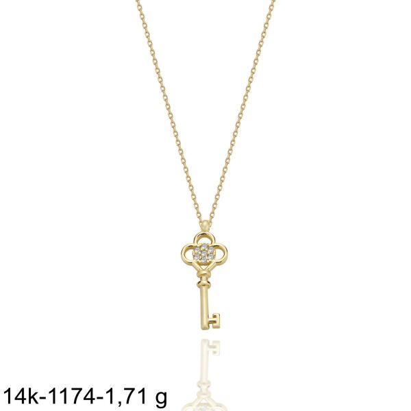 Minik Anahtar Taşlı  Çok Şık 14 Ayar Altın Kolye
