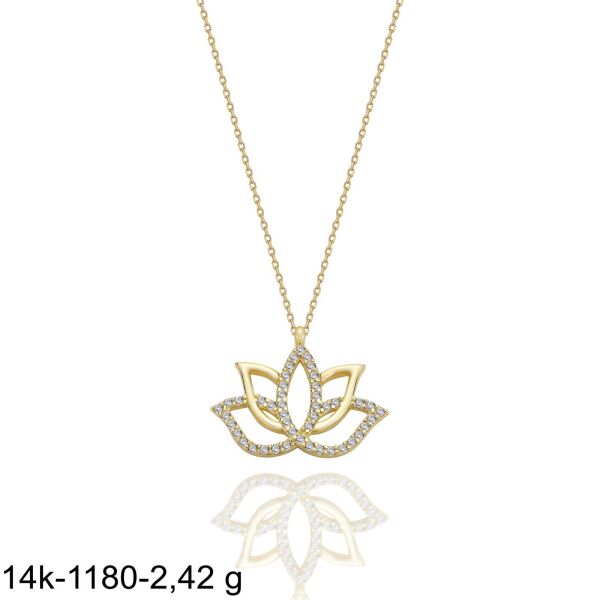 Lotus Çiçeği Üst Kalite Çok Şık14 Ayar Altın Kolye