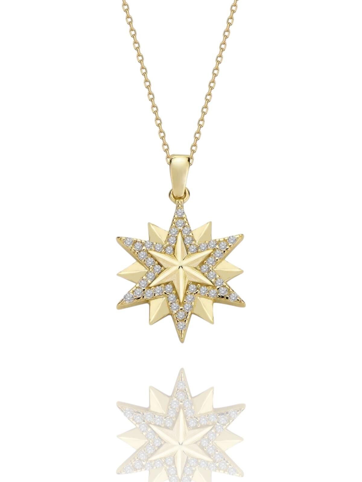 Üç Yıldız Özel Tasarım Çok Şık 14 Ayar Altın Kolye