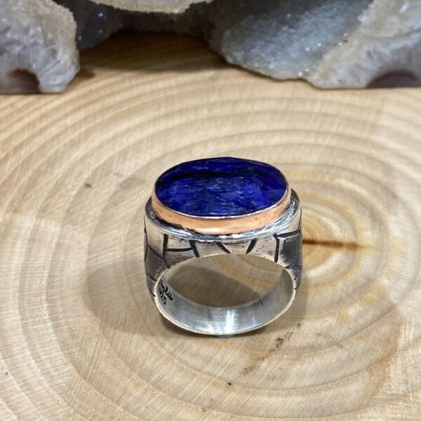 Orijinal Doğal Safir Taş El Üretimi Gümüş Erkek Yüzük