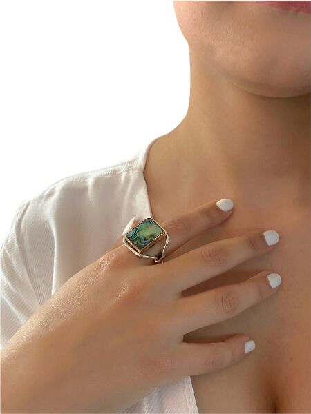 Doğal Okyanus Sedefi Özel El Üretimi 925 Gümüş Yüzük