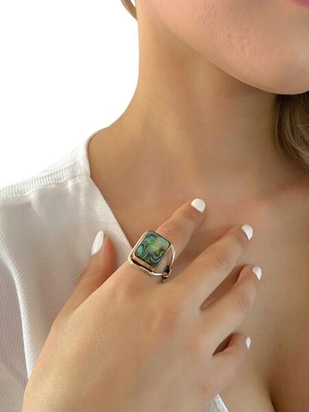 Doğal Okyanus Sedefi Özel El Üretimi 925 Gümüş Yüzük