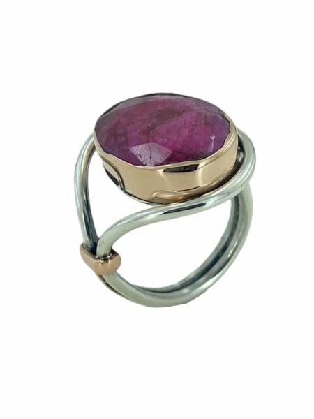 Oval Yakut Taşlı Otantik El Üretim Özel Tasarım Gümüş Yüzük