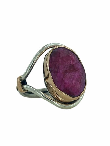 Oval Yakut Taşlı Otantik El Üretim Özel Tasarım Gümüş Yüzük