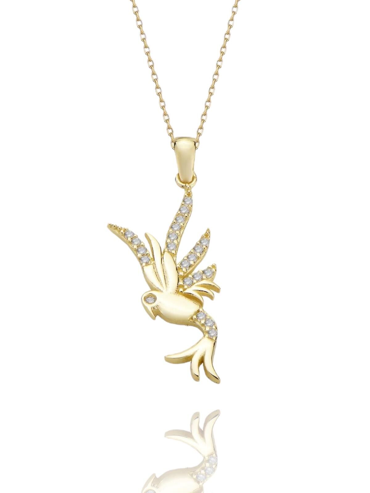 Simurg Kuşu Özel Tasarım Çok Şık 14 Ayar Altın Kolye