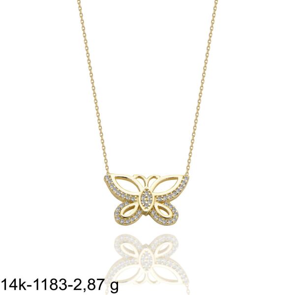 Kelebek  Özel Tasarım Çok Şık 14 Ayar Altın Kolye