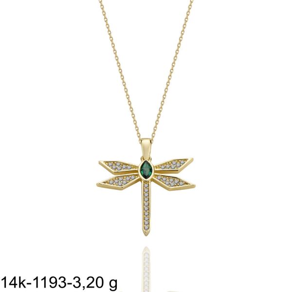 Zümrüt Taş Yusufçuk Özel Tasarım Çok Şık 14 Ayar Altın Kolye