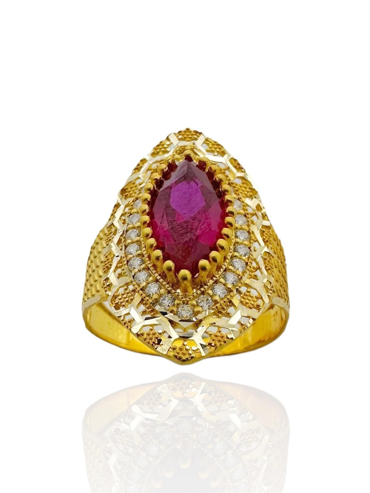 Yakut Taşlı Kalemli Maraş Usulü Mekik 8 Ayar Altın Yüzük