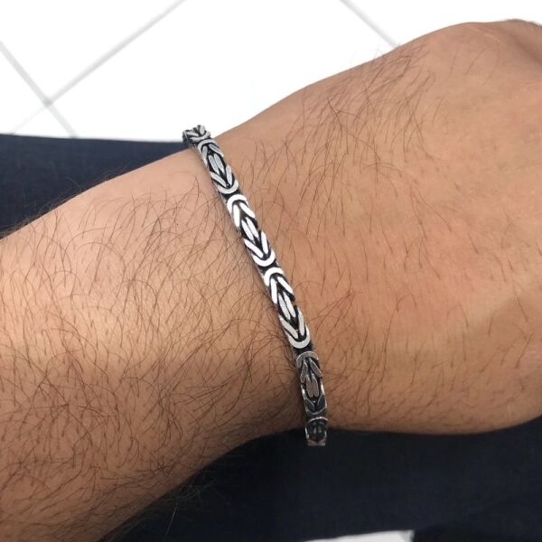 4 mm Köşeli Gümüş Kral Zinciri Bileklik