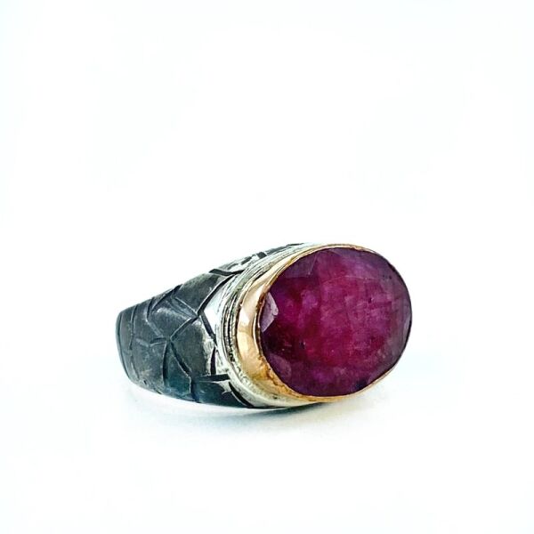 Orijinal Doğal Yakut Taş El Üretimi Gümüş Erkek Yüzük