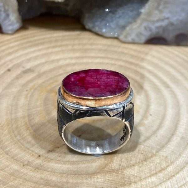 Orijinal Doğal Yakut Taş El Üretimi Gümüş Erkek Yüzük