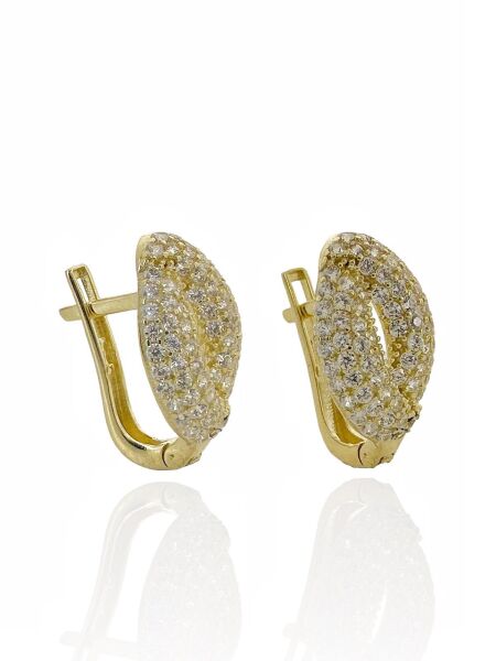 Günlük Taşlı Rahat Kullanım Klipsi Altın Küpe