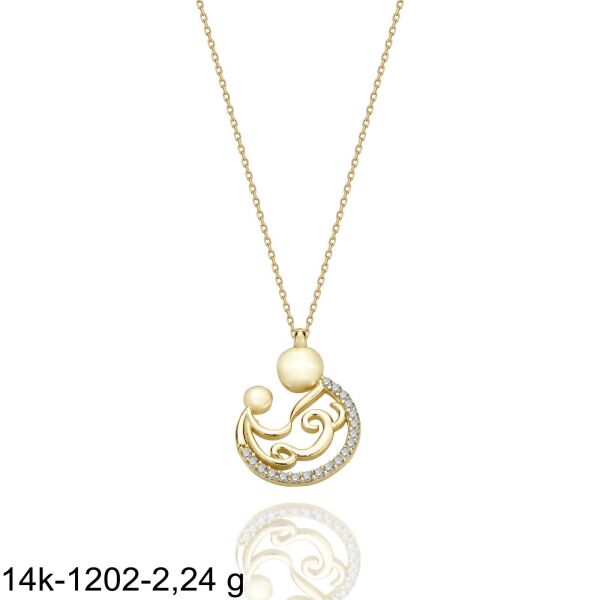 Yenidoğan Bebek Anne Sevgisi Harika Tasarım Çok Şık 14 Ayar Altın Kolye