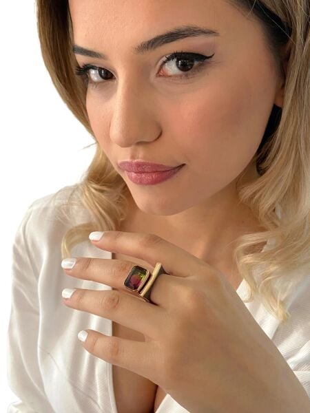 Baget Turmalin Taşlı Özel Tasarım Otantik  925 Gümüş Yüzük