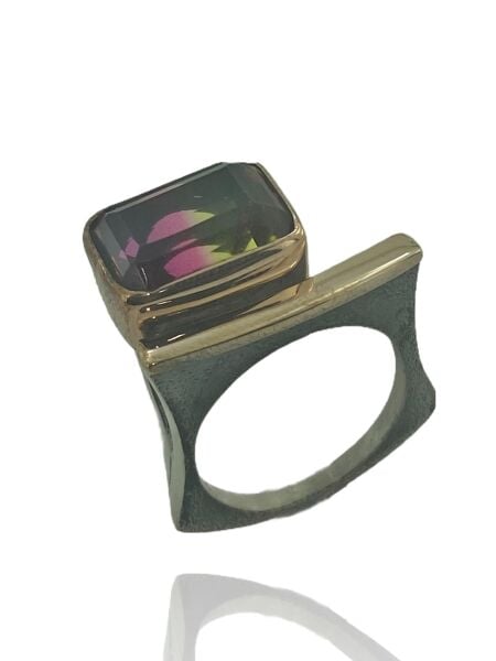 Baget Turmalin Taşlı Özel Tasarım Otantik  925 Gümüş Yüzük