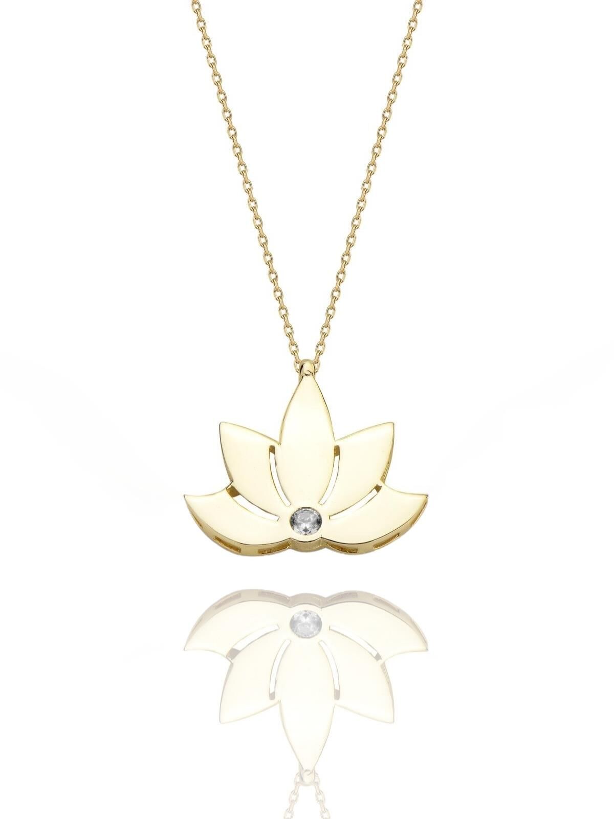 Lotus Çiçeği  Harika Tasarım Çok Şık 14 Ayar Altın Kolye