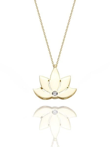 Lotus Çiçeği  Harika Tasarım Çok Şık 14 Ayar Altın Kolye