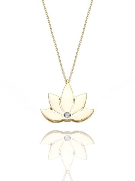 Lotus Çiçeği  Harika Tasarım Çok Şık 14 Ayar Altın Kolye