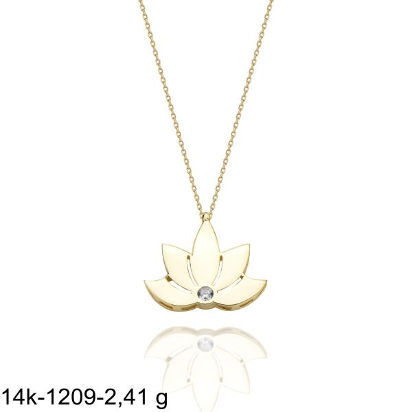 Lotus Çiçeği  Harika Tasarım Çok Şık 14 Ayar Altın Kolye
