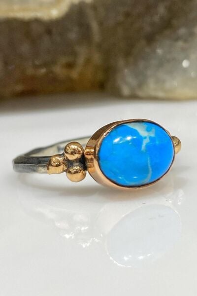 Doğal Firuze Taşlı El Üretimi 925 Gümüş Yüzük