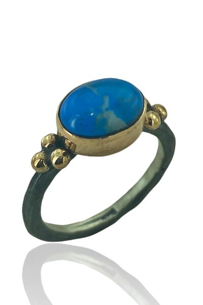 Doğal Firuze Taşlı El Üretimi 925 Gümüş Yüzük