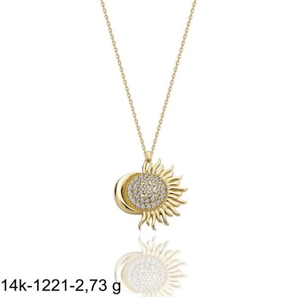 Ay Güneş Soy Luna Kolyesi Çok Şık 14 Ayar Altın Kolye