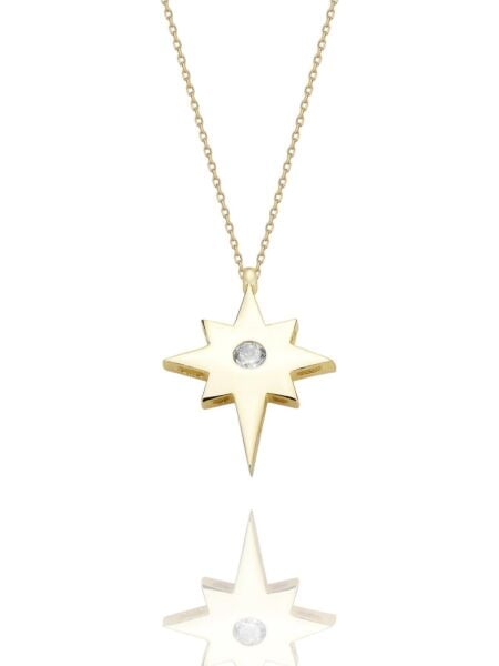 Kutup Yıldızı  Çok Şık 14 Ayar Altın Kolye