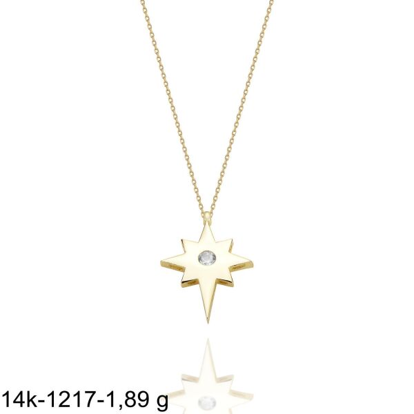 Kutup Yıldızı  Çok Şık 14 Ayar Altın Kolye