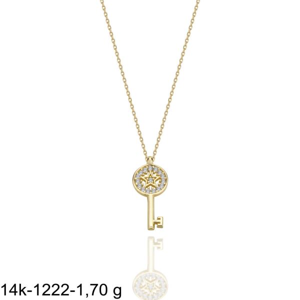 Anahtar içinde Yıldız Çok Şık 14 Ayar Altın Kolye