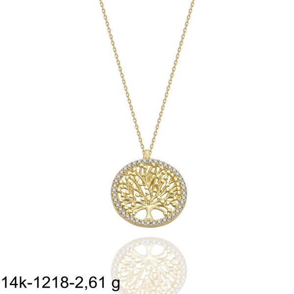 Hayat Ağacı Farklı Tasarım Çok Şık 14 Ayar Altın Kolye