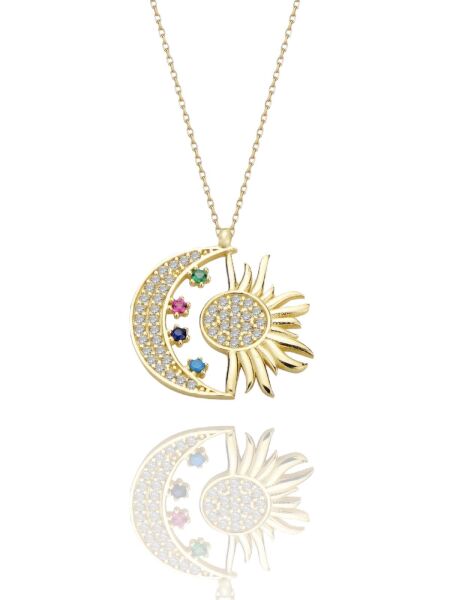 Ay Güneş Soy Luna Kolyesi Çok Şık 14 Ayar Altın Kolye