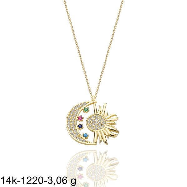 Ay Güneş Soy Luna Kolyesi Çok Şık 14 Ayar Altın Kolye