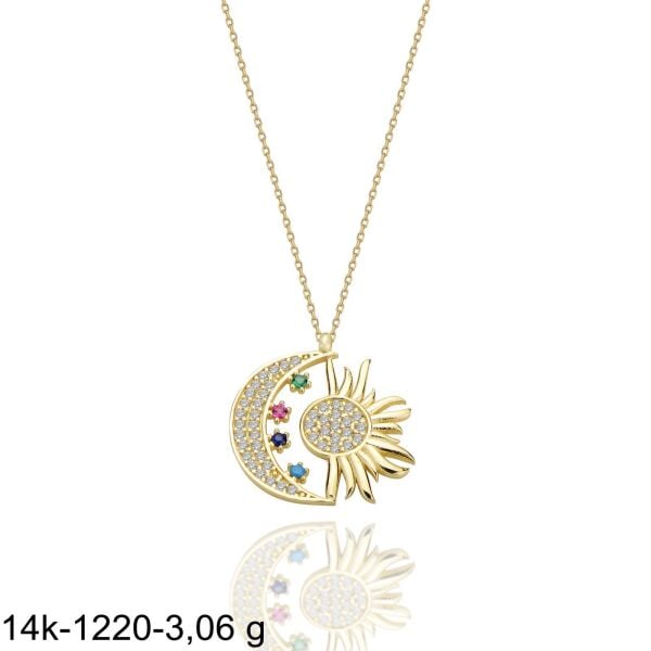 Ay Güneş Soy Luna Kolyesi Çok Şık 14 Ayar Altın Kolye