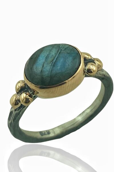 Doğal Labradorit Taşlı El Üretimi 925 Gümüş Yüzük