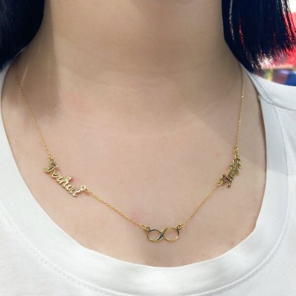 Sonsuzluk 2 İki İsimli altın Renk 925 Gümüş Kolye