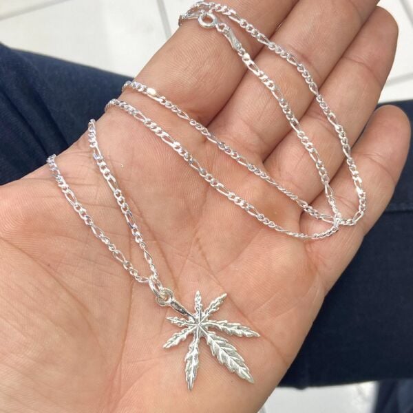 Marihuana Taşsız 3D 60 cm Figaro Zincir Gümüş Kolye