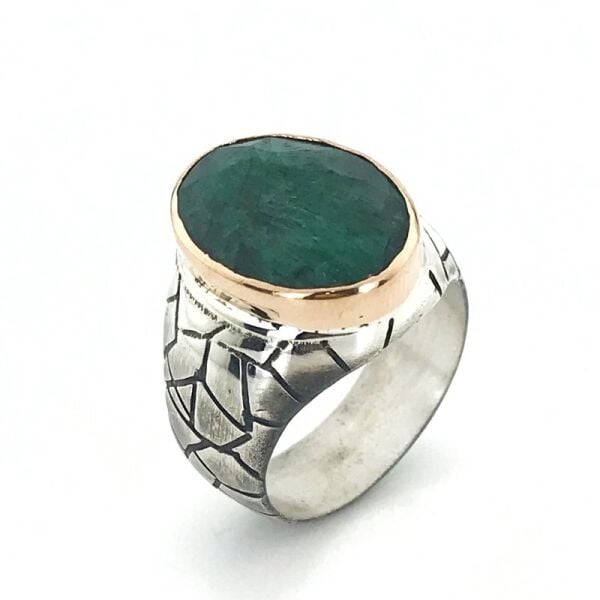 Özel Seri El İşçiliği Doğal Zümrüt Taş Gümüş Erkek Yüzük