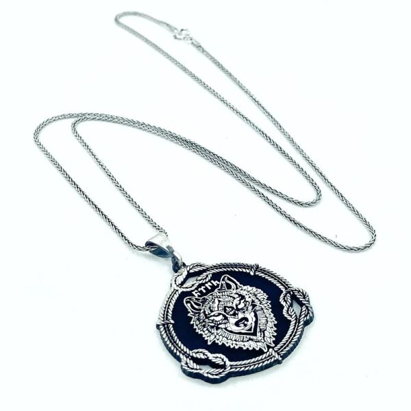 Etna Türk Yazılı Bozkurt Kurt Başlı Gümüş Kolye Zincir