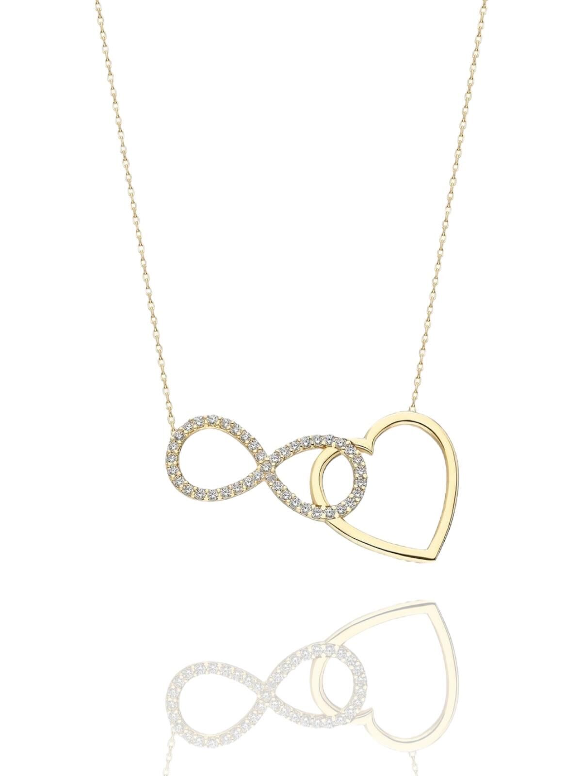 Kalp Sonsuzluk Harika Tasarım Çok Şık 14 Ayar Altın Kolye