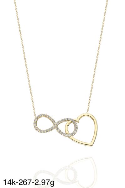 Kalp Sonsuzluk Harika Tasarım Çok Şık 14 Ayar Altın Kolye