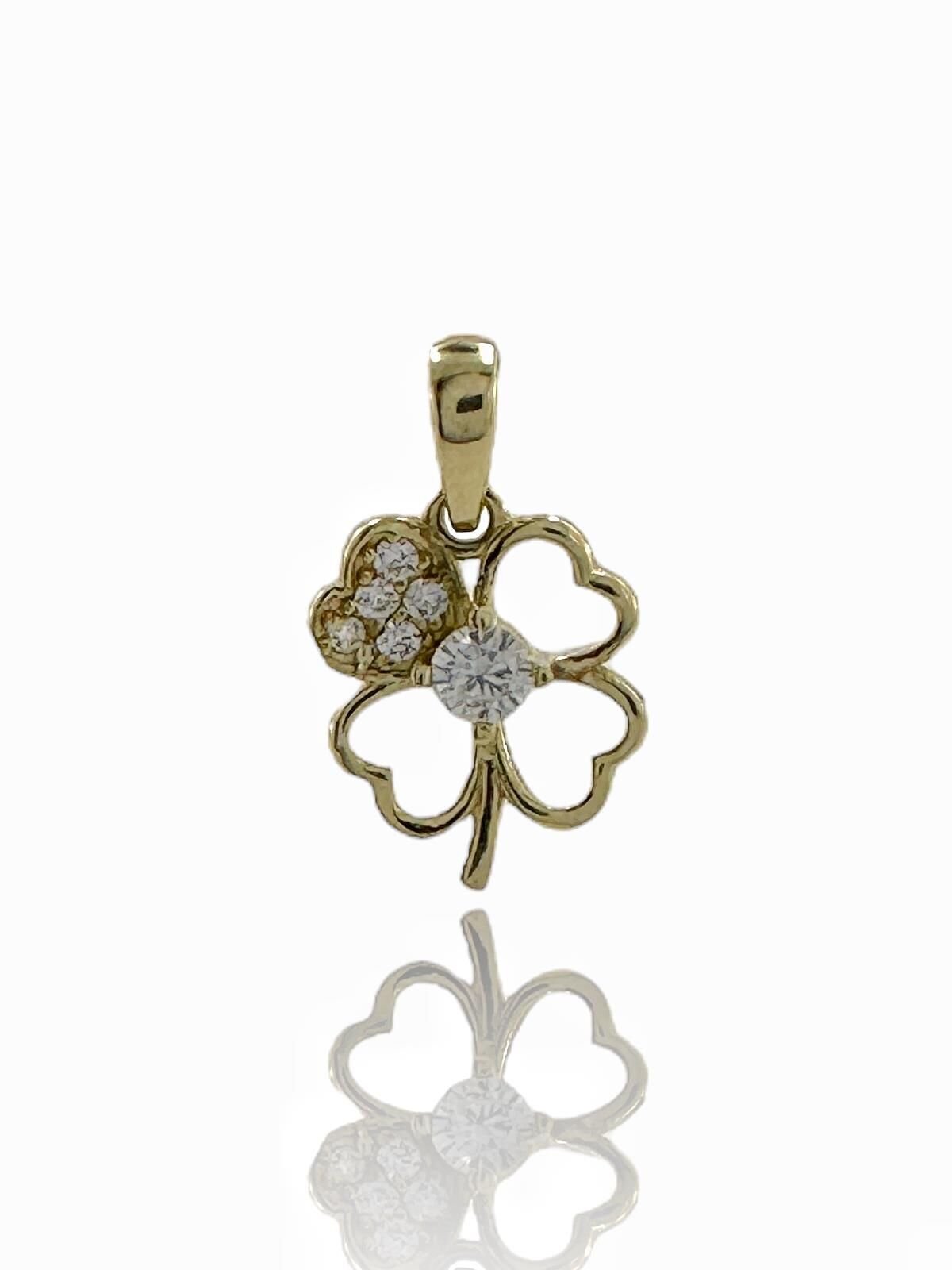 14 Ayar Altın Minik Dört Yapraklı Yonca Kolye Ucu Charm