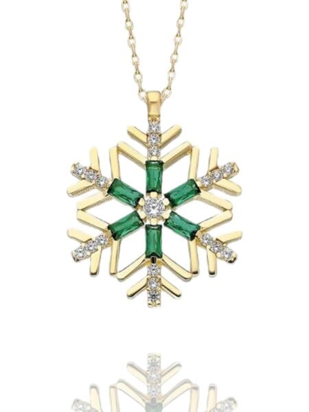 Zümrüt Baget Taş Özel Tasarım Kartanesi 14 Ayar Altın Kolye