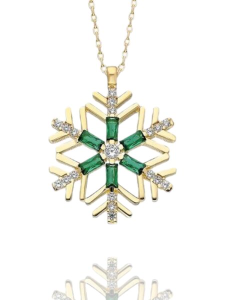 Zümrüt Baget Taş Özel Tasarım Kartanesi 14 Ayar Altın Kolye