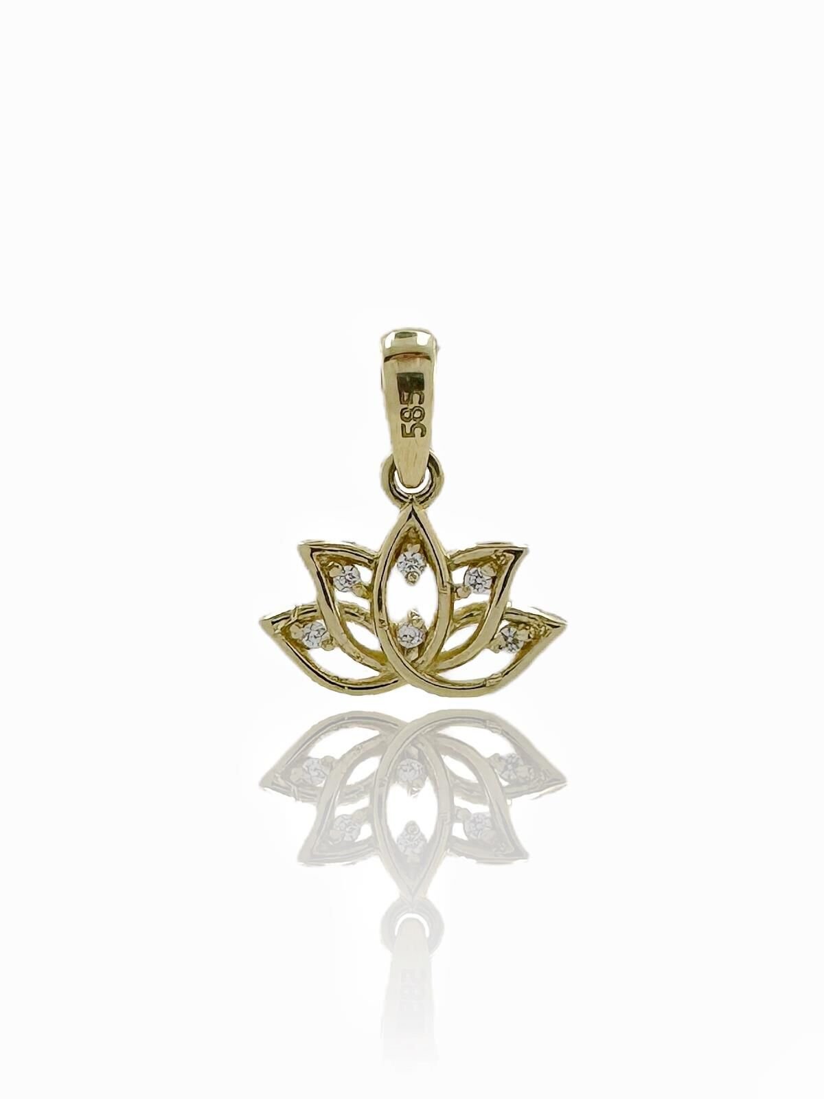 14 Ayar Altın Minik Lotus Çiçeği Kolye Ucu Charm