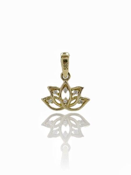 14 Ayar Altın Minik Lotus Çiçeği Kolye Ucu Charm